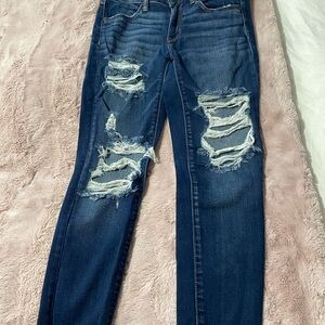 American Eagle Outfitters Dark Blue Distressed Skinny Jeans